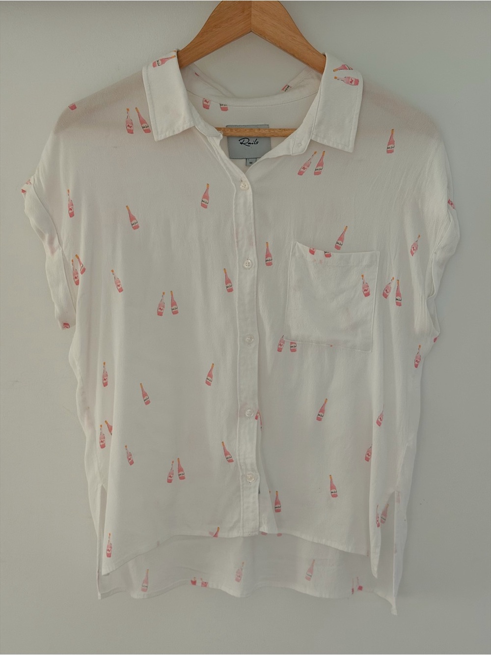 Rails Whitney Rosé Champagne Bottle Shirt Medium White Pink